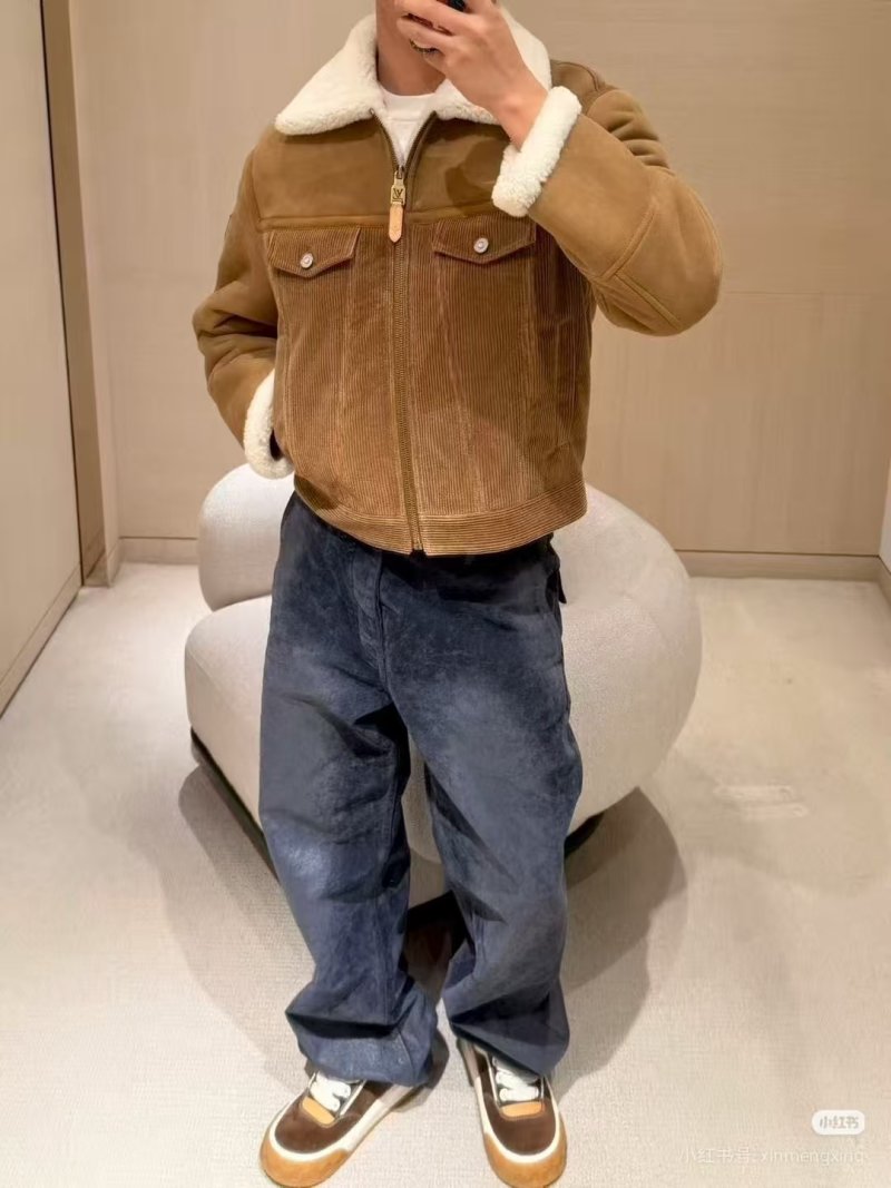 Camel Sherpa Lined Jacket with Corduroy Trim view