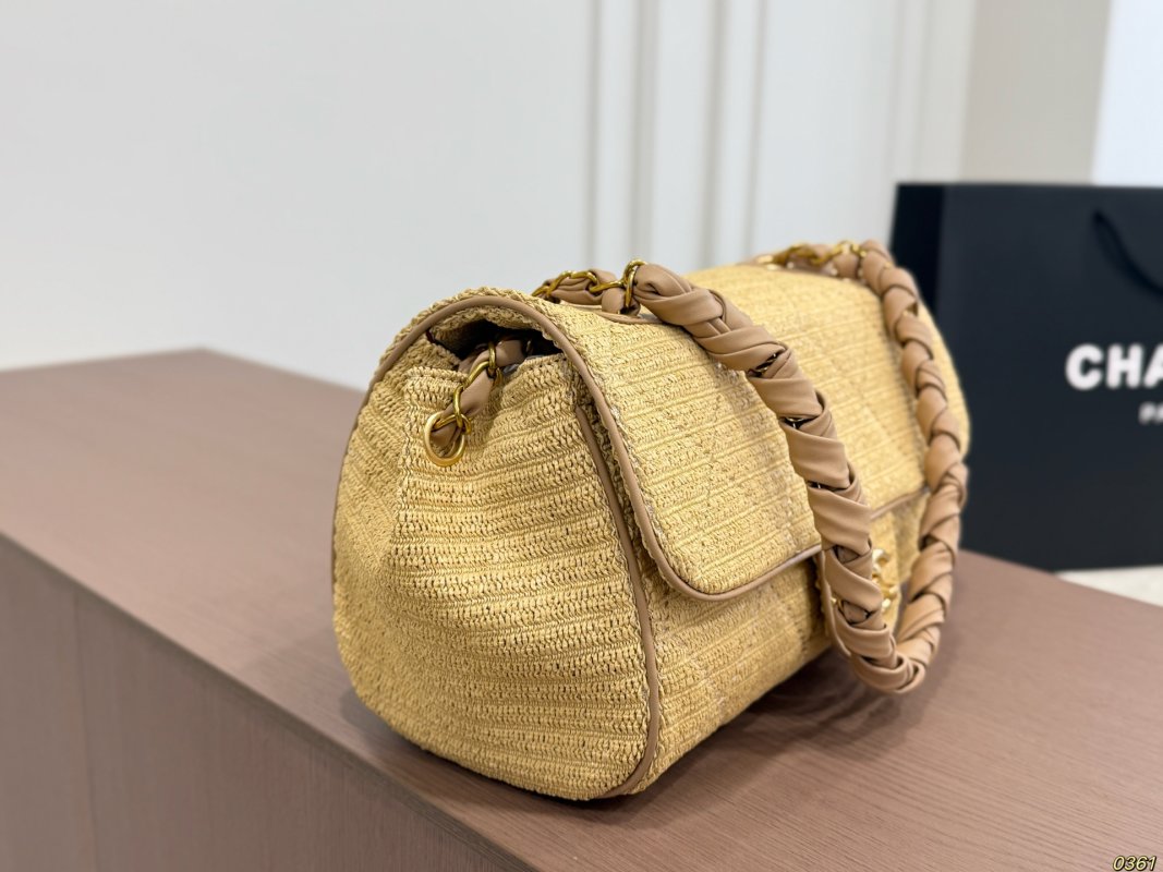 Chanel Straw Woven Shoulder Bag Beige view