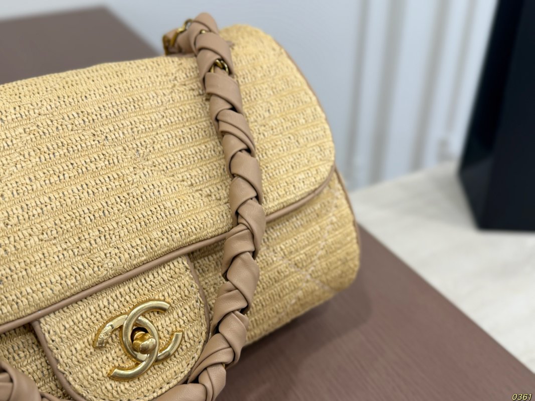 Chanel Straw Woven Shoulder Bag Beige view
