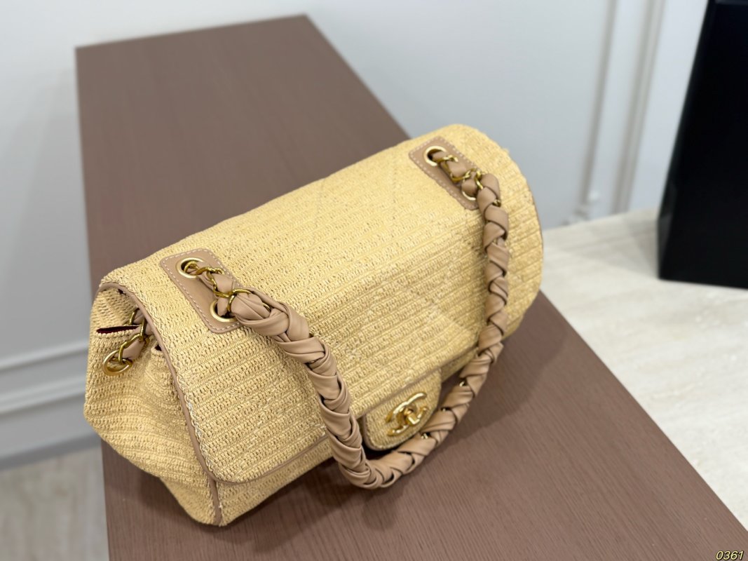 Chanel Straw Woven Shoulder Bag Beige view