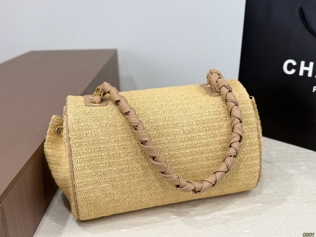 Chanel Straw Woven Shoulder Bag Beige view