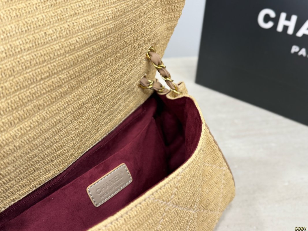 Chanel Straw Woven Shoulder Bag Beige view