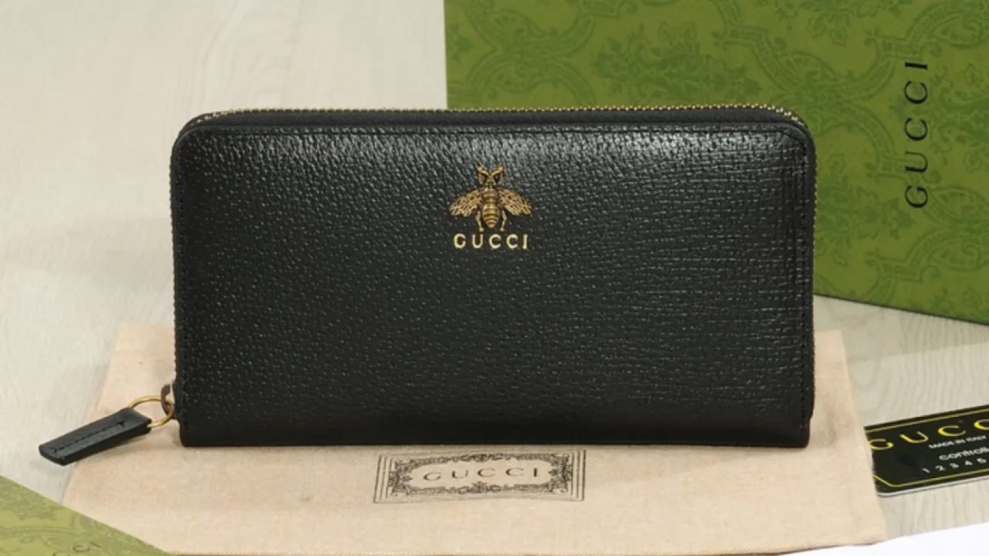 Gucci Bee Zip Around Wallet Black