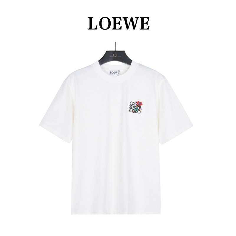 White Oversized T-Shirt with Embroidered Rose Logo