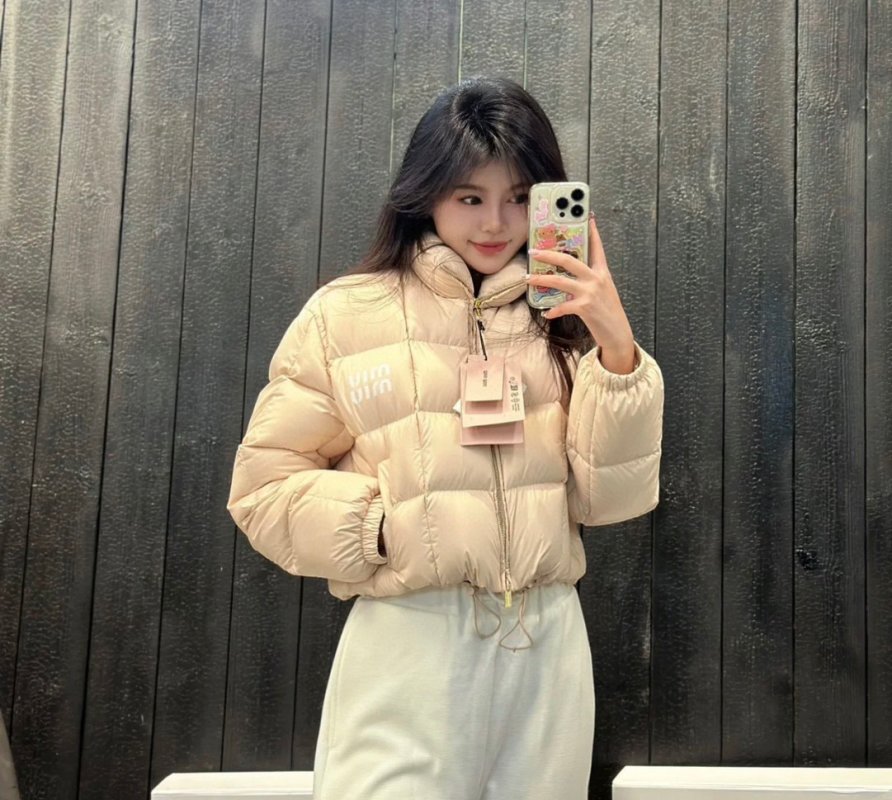 Cream Puffer Down Jacket – Cropped Quilted Winter Coat