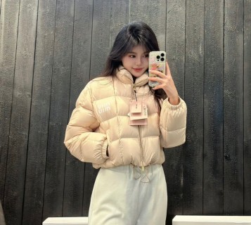 Cream Puffer Down Jacket – Cropped Quilted Winter Coat