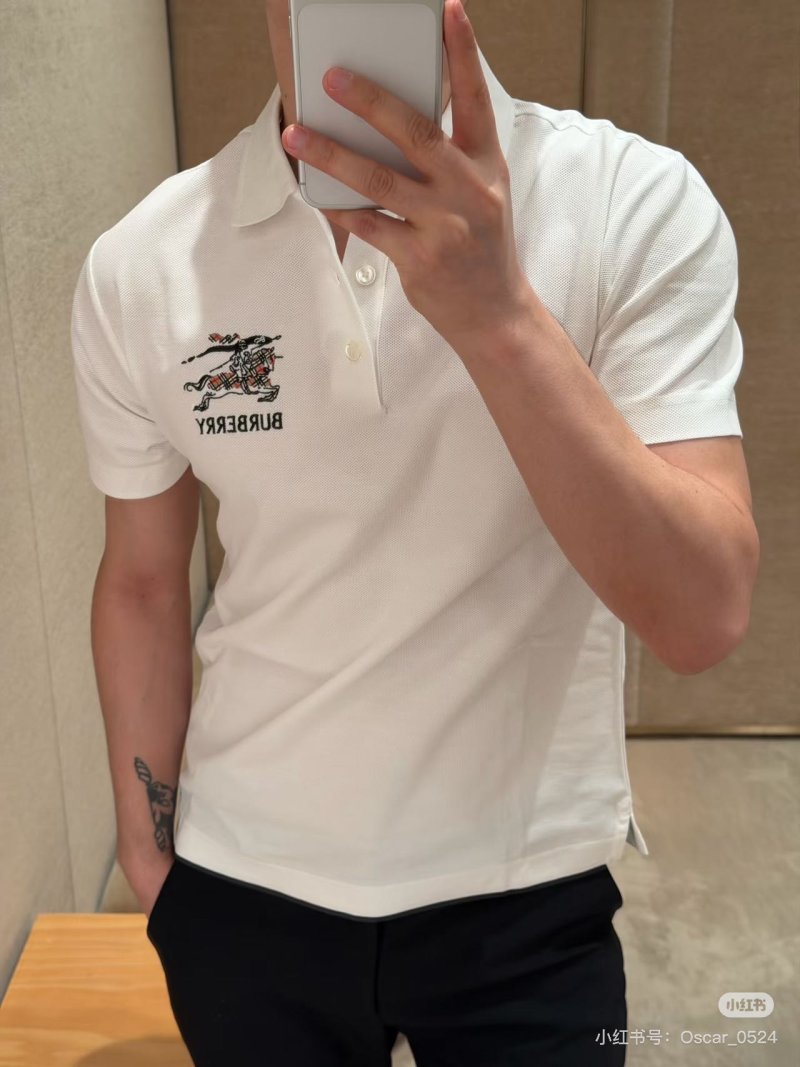 Burberry White Polo Shirt with Embroidered Logo