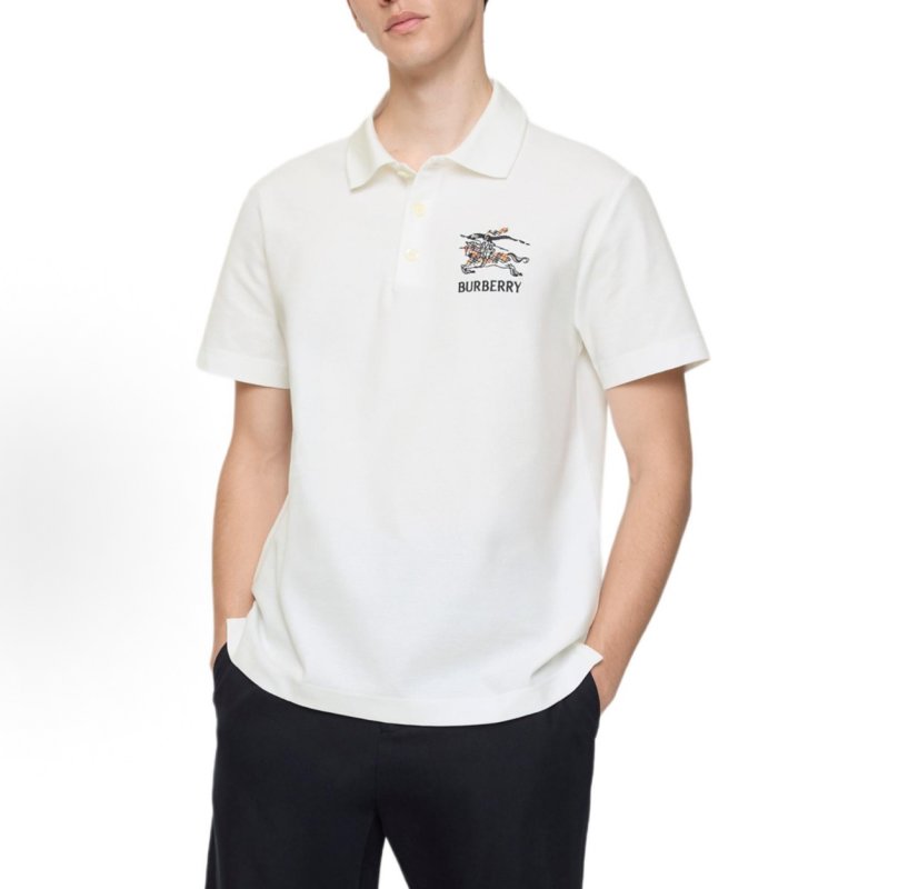 Burberry White Polo Shirt with Embroidered Logo view