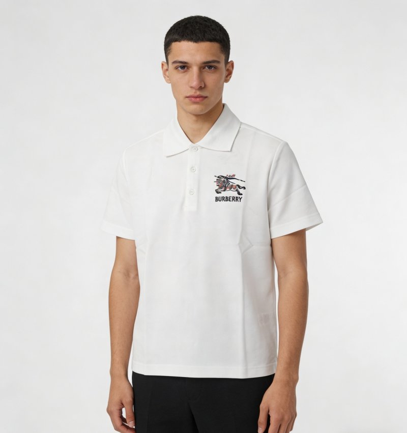 Burberry White Polo Shirt with Embroidered Logo view