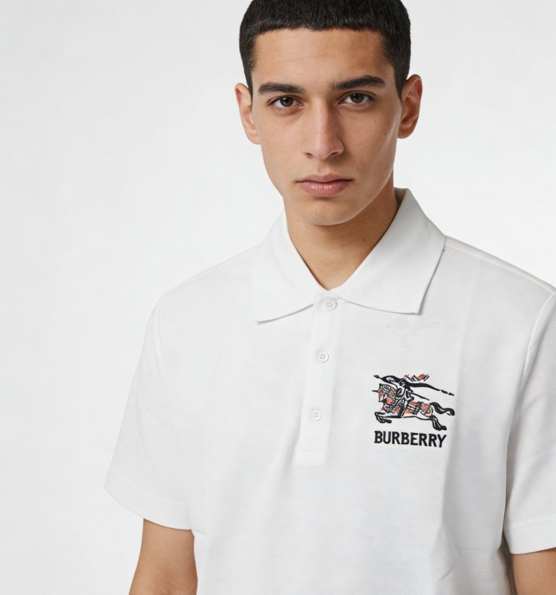 Burberry White Polo Shirt with Embroidered Logo view
