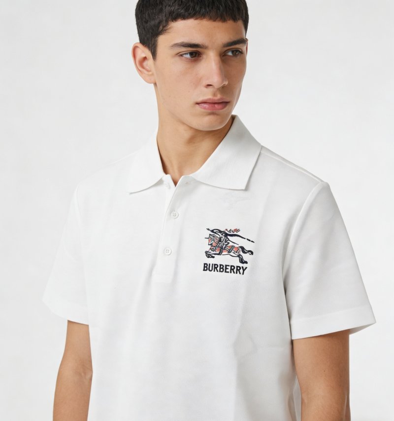 Burberry White Polo Shirt with Embroidered Logo view