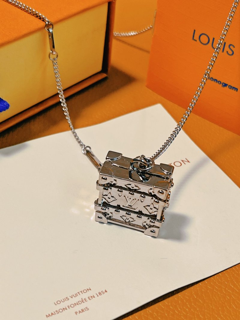 Louis Vuitton Trunk Locket Silver Monogram Necklace view