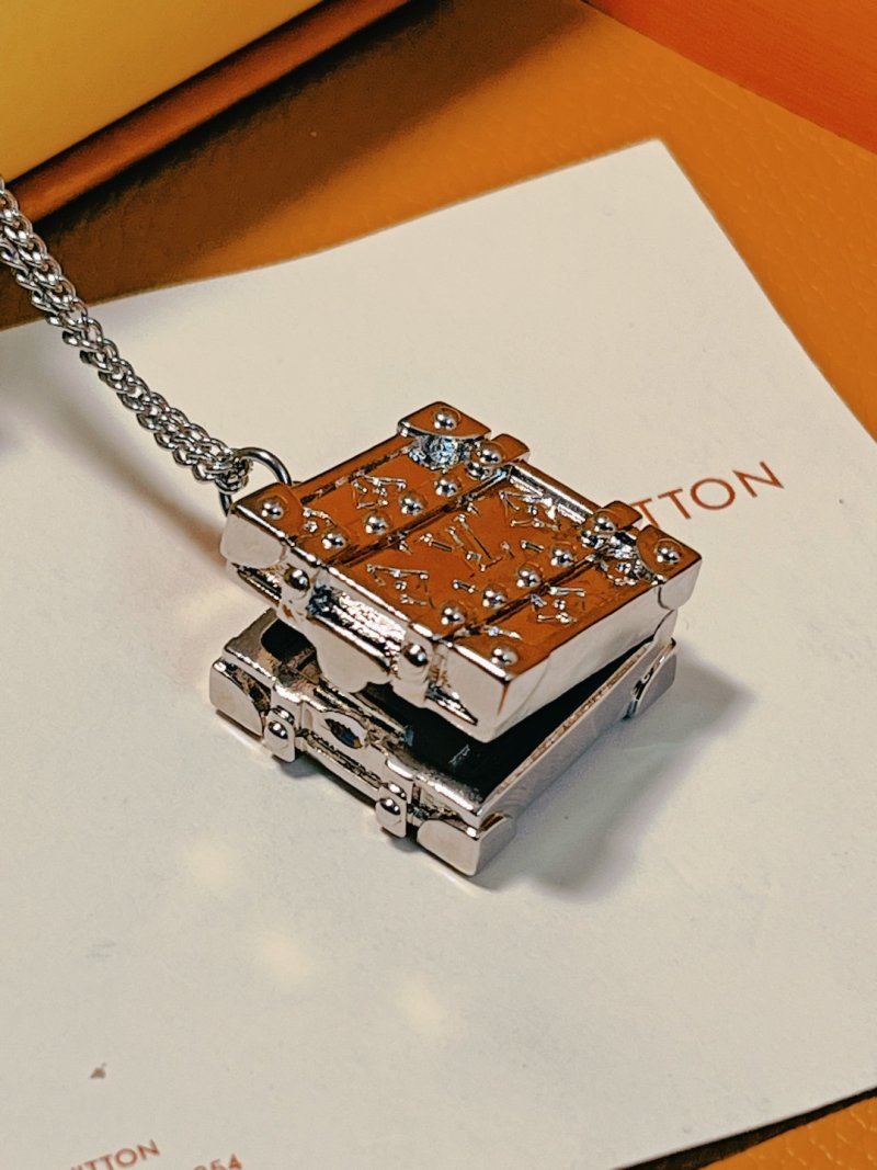 Louis Vuitton Trunk Locket Silver Monogram Necklace view