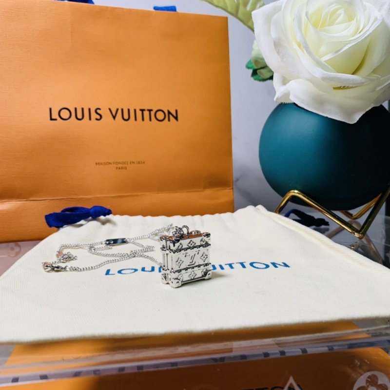 Louis Vuitton Trunk Locket Silver Monogram Necklace view