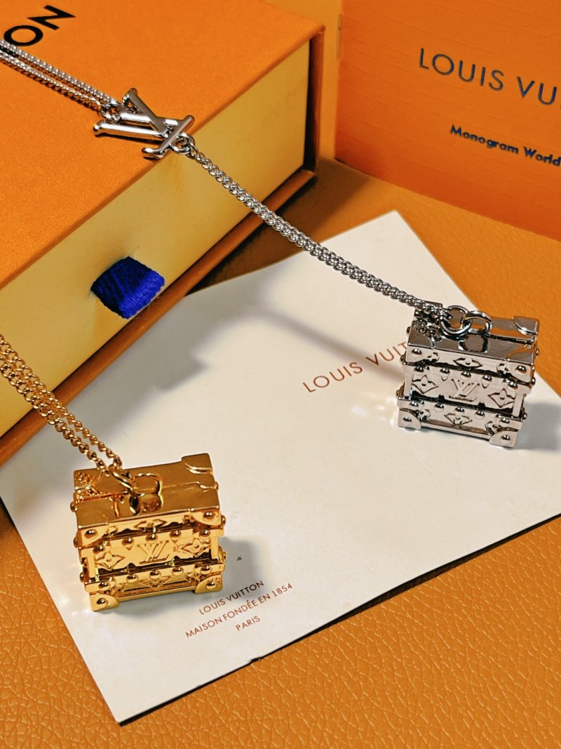 Louis Vuitton Trunk Locket Silver Monogram Necklace view