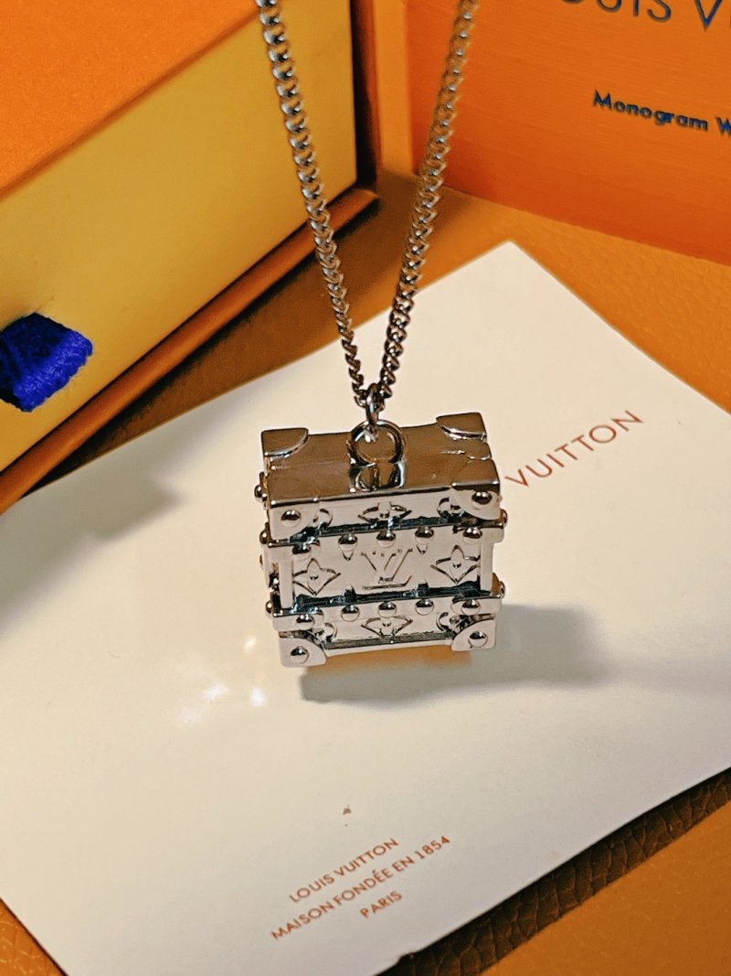 Louis Vuitton Trunk Locket Silver Monogram Necklace view