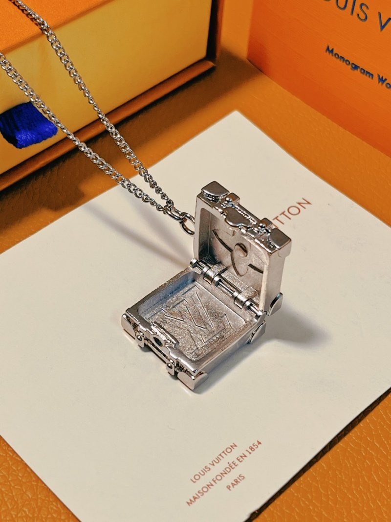 Louis Vuitton Trunk Locket Silver Monogram Necklace view