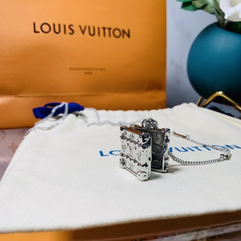 Louis Vuitton Trunk Locket Silver Monogram Necklace view