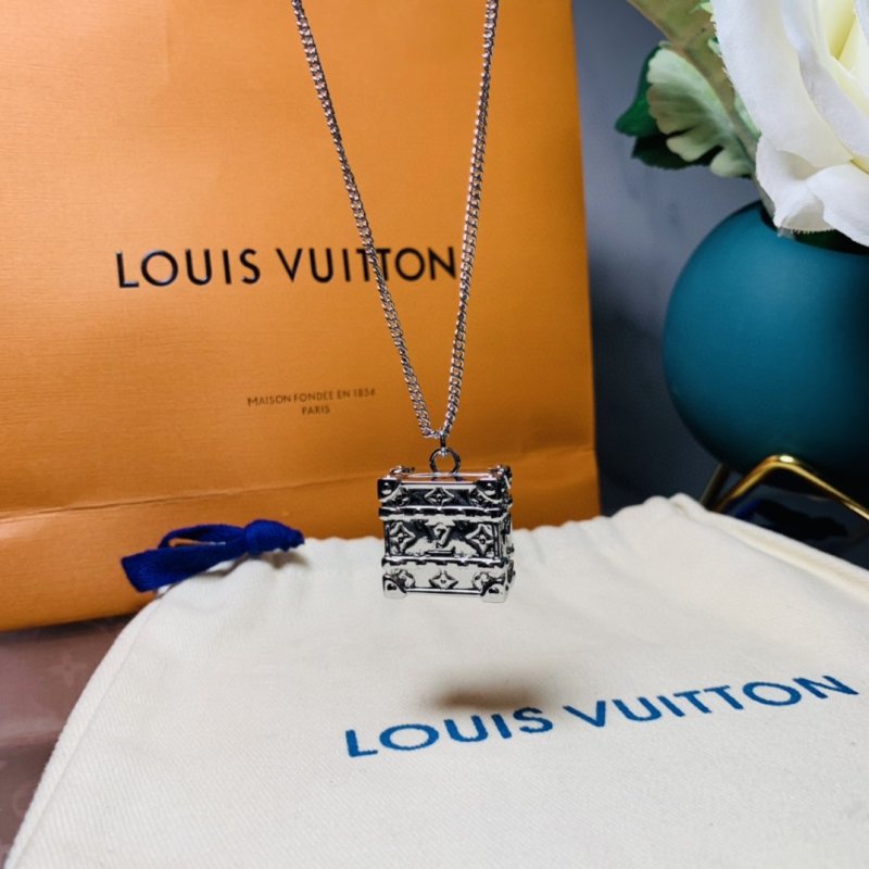 Louis Vuitton Trunk Locket Silver Monogram Necklace view