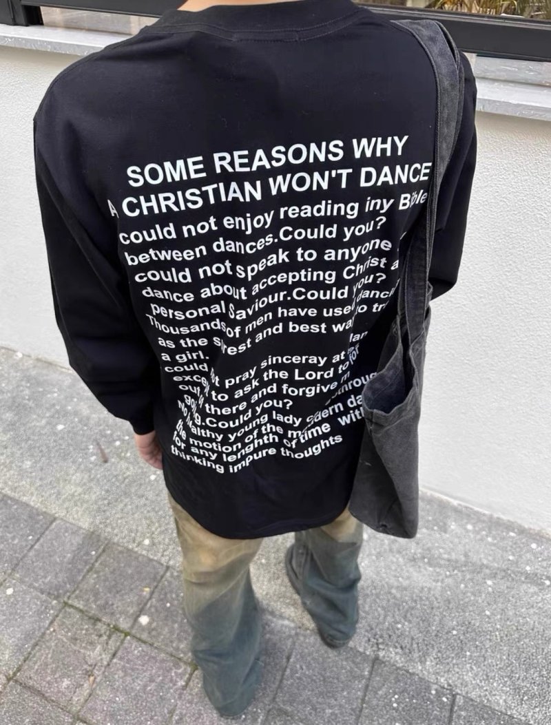 Black Oversized Graphic Text Long Sleeve T-Shirt