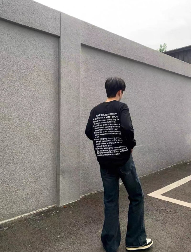 Black Oversized Graphic Text Long Sleeve T-Shirt view
