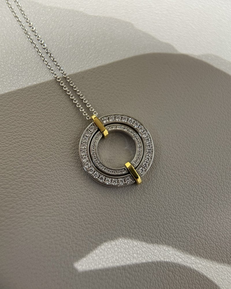 Two-Tone Interlocking Circle Crystal Pendant Necklace view