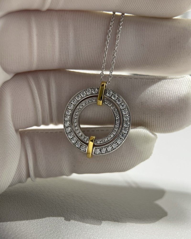 Two-Tone Interlocking Circle Crystal Pendant Necklace view