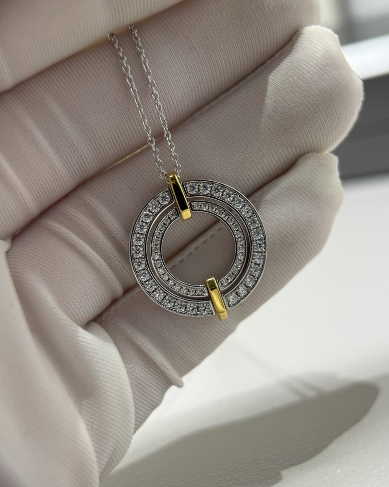 Two-Tone Interlocking Circle Crystal Pendant Necklace view