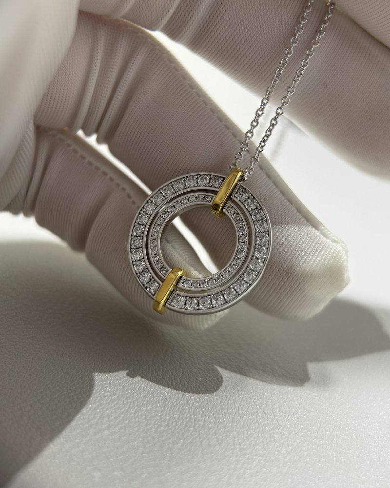 Two-Tone Interlocking Circle Crystal Pendant Necklace view