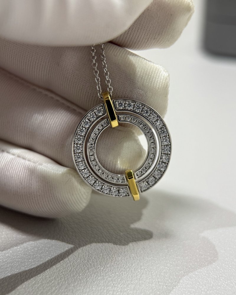 Two-Tone Interlocking Circle Crystal Pendant Necklace view