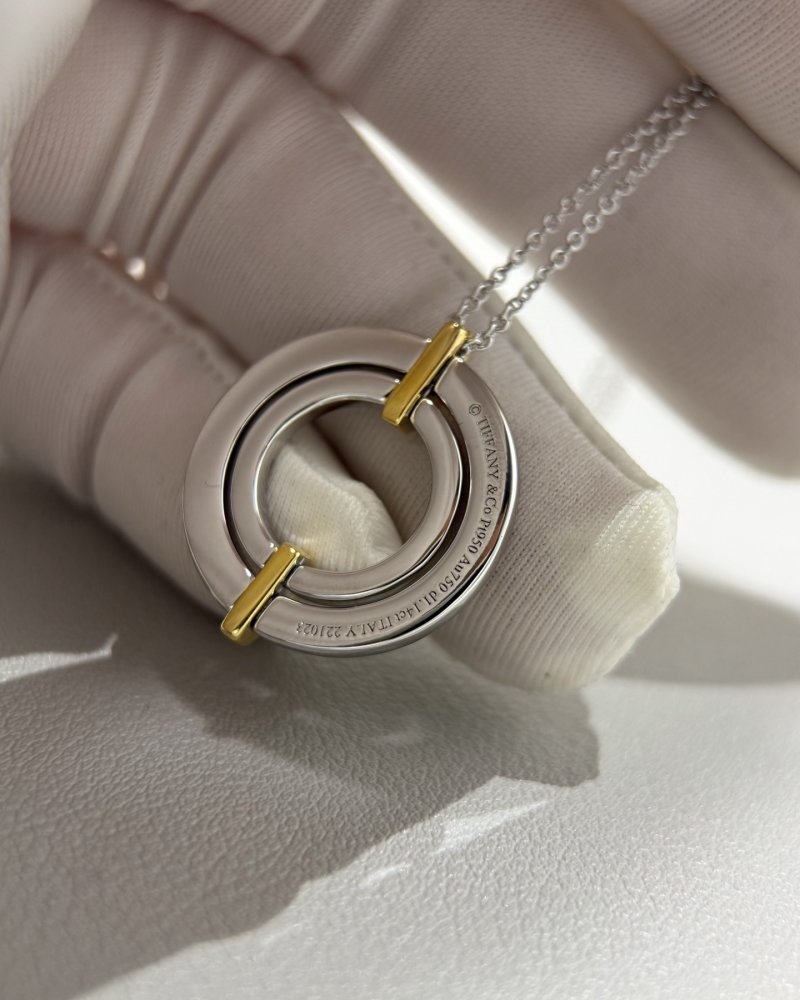 Two-Tone Interlocking Circle Crystal Pendant Necklace view