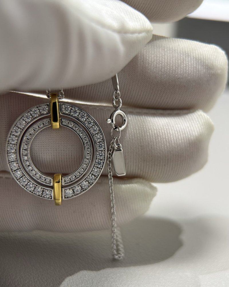 Two-Tone Interlocking Circle Crystal Pendant Necklace view