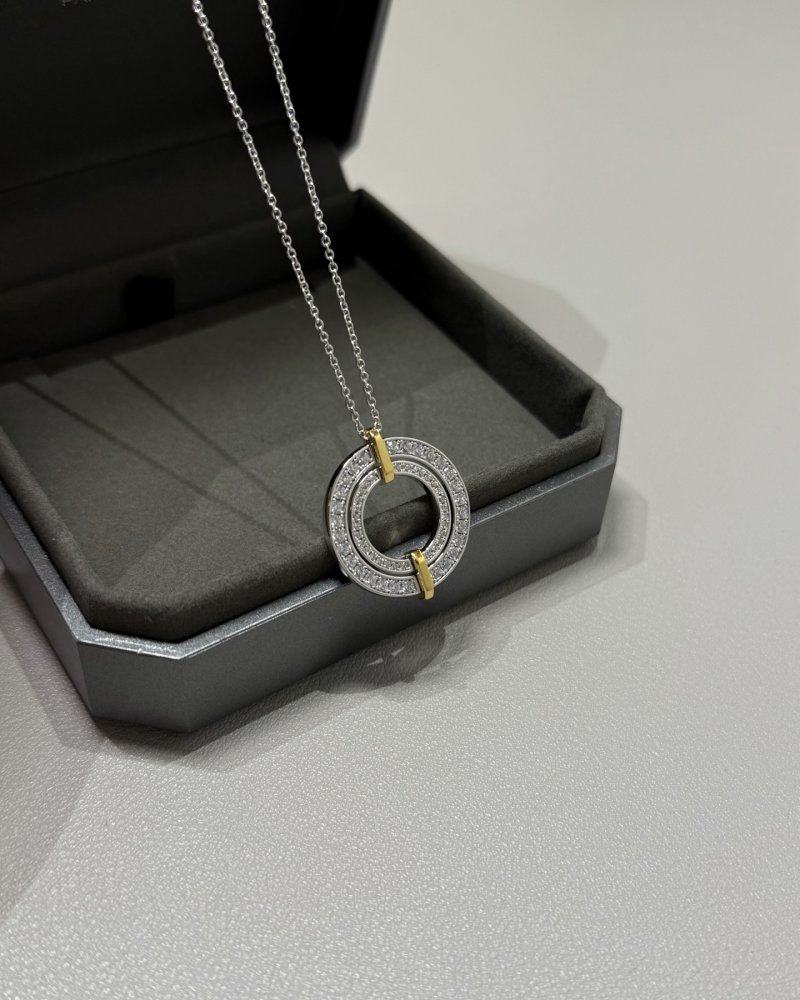 Two-Tone Interlocking Circle Crystal Pendant Necklace view