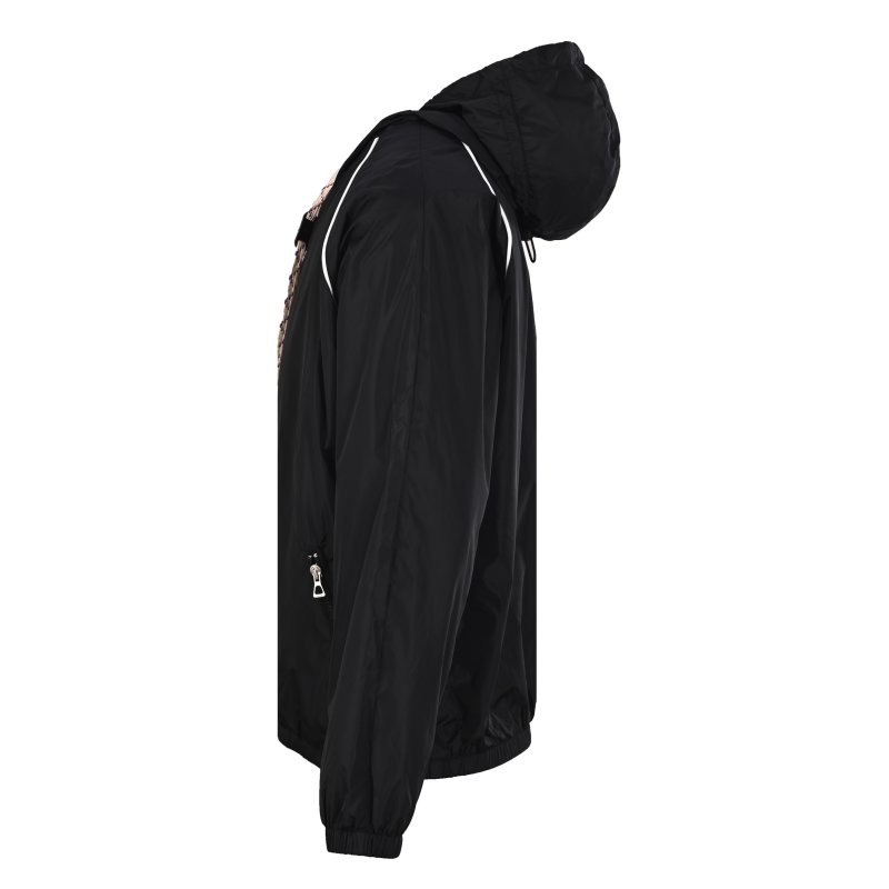 Gucci Black Nylon Hooded Windbreaker Jacket with Web Stripe view