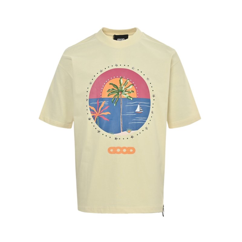 Cream Oversized Graphic T-Shirt with Sunset Palm Print view