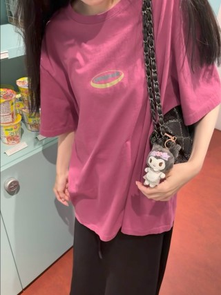Pink Oversized Graphic Short Sleeve T-Shirt view 6