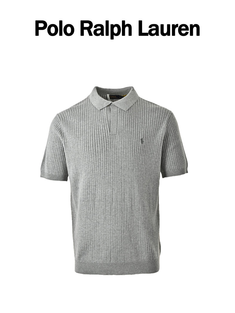 Ralph Lauren Grey Ribbed Polo Shirt view