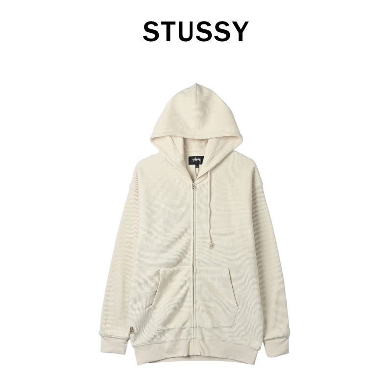 Cream Waffle Knit Zip Hoodie view