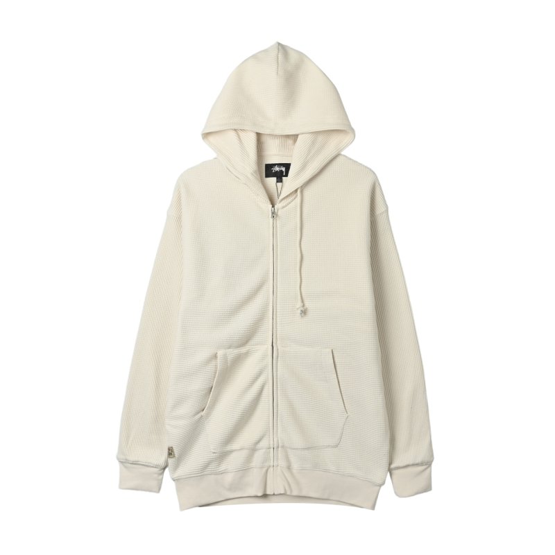 Cream Waffle Knit Zip Hoodie view
