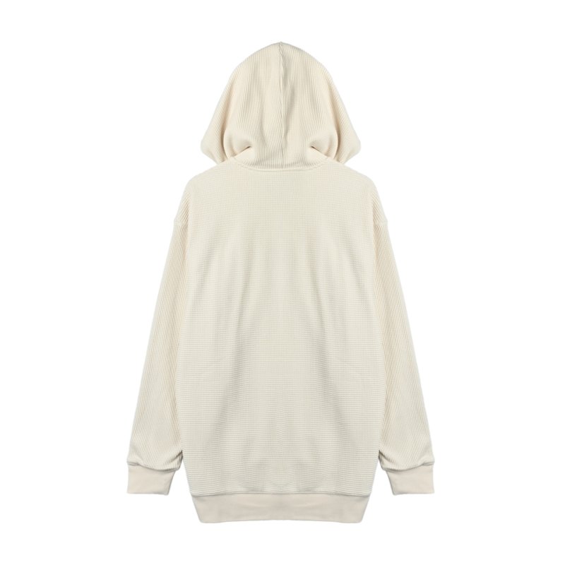 Cream Waffle Knit Zip Hoodie view