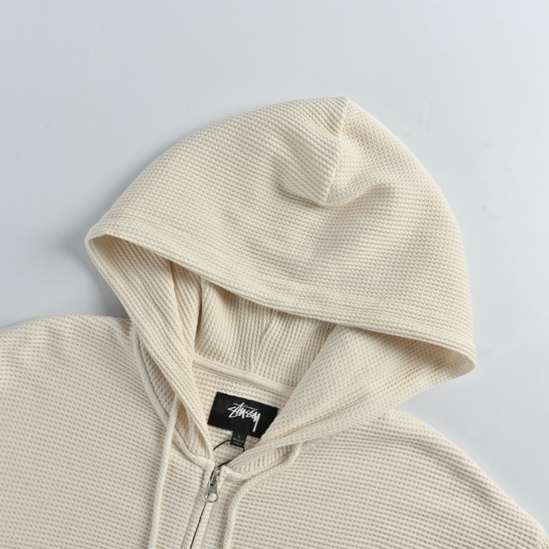 Cream Waffle Knit Zip Hoodie view
