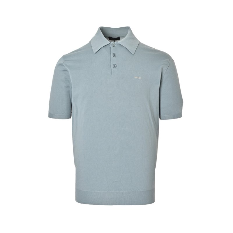 Prada Embroidered Logo Knit Polo Shirt - Sage Green