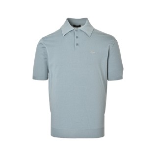 Prada Embroidered Logo Knit Polo Short Sleeve - Grey