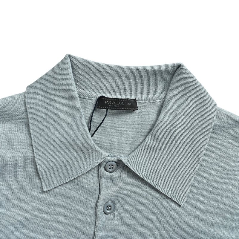Prada Embroidered Logo Knit Polo Shirt - Sage Green view