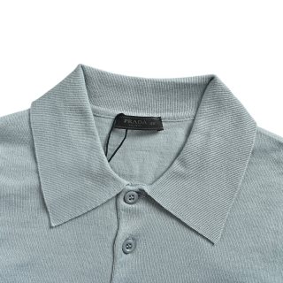 Prada Embroidered Logo Knit Polo Shirt - Sage Green view 4