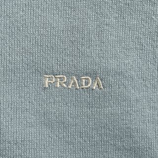 Prada Embroidered Logo Knit Polo Shirt - Sage Green view 8