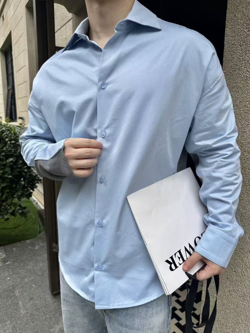 Light Blue Premium Long-Sleeve Button-Up Shirt