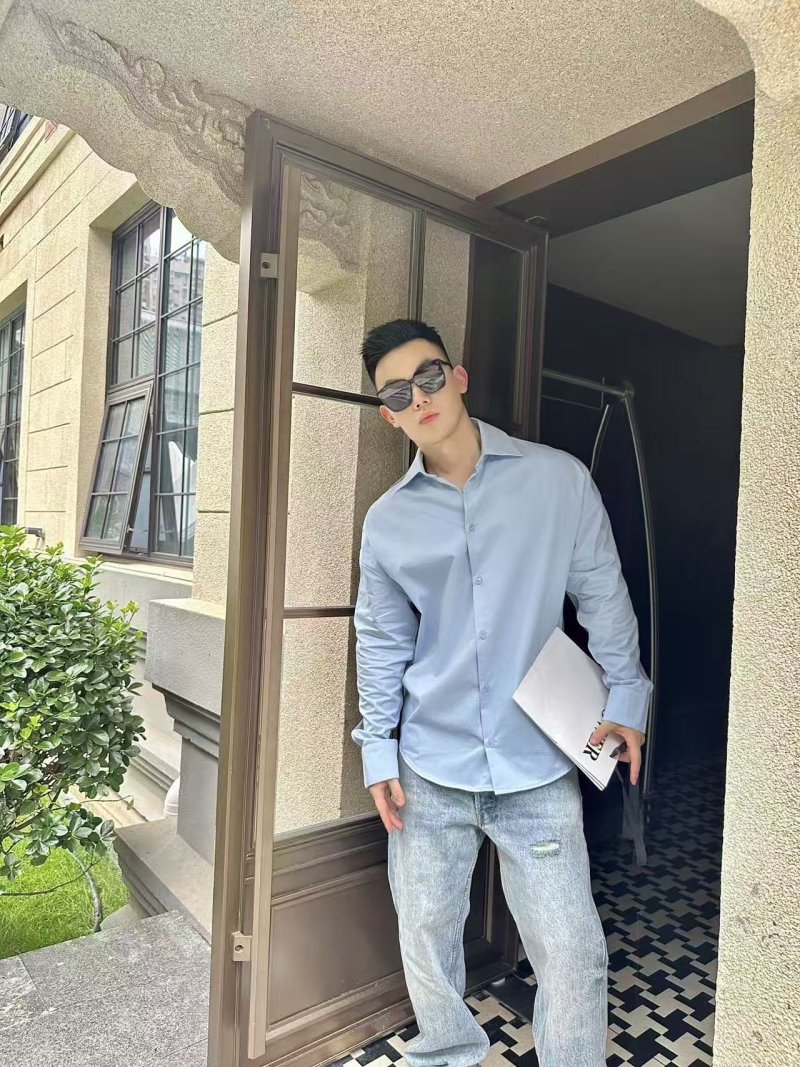 Light Blue Premium Long-Sleeve Button-Up Shirt view