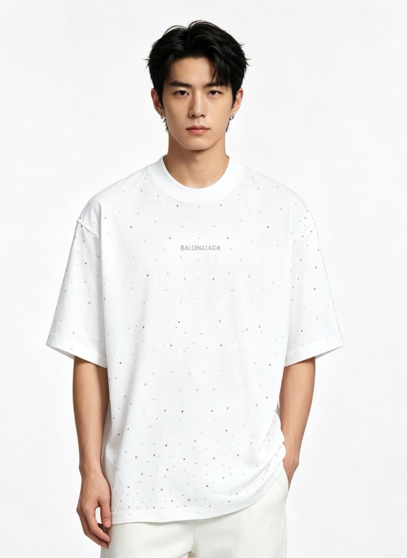 Balenciaga White Speckled Logo T-Shirt