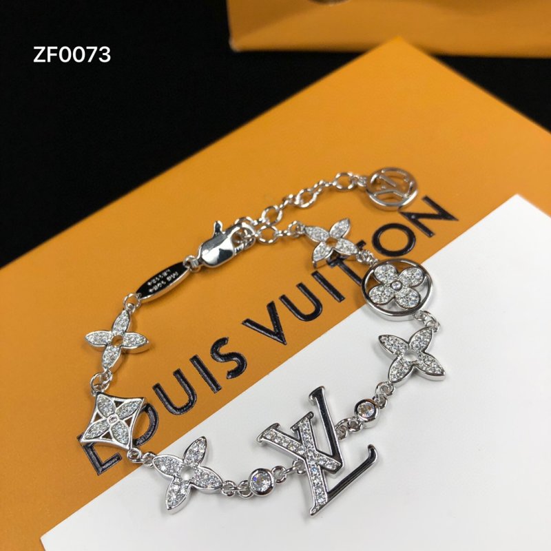 Louis Vuitton LV Flower Monogram Crystal Charm Bracelet Silver